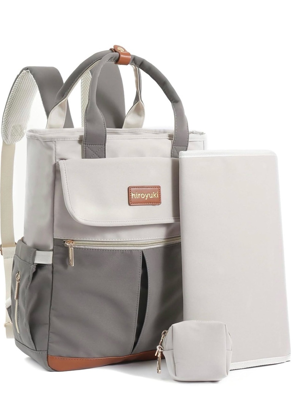 Two-Tone Gray & Cream Backpack Diaper Bag